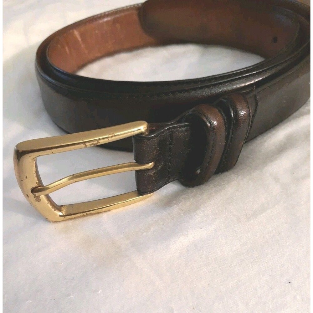 Men's Lands' End Leather Belt Size 40 Brown Brass Buckle Classic Traditional